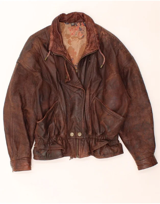 Women's Coats with Fur Trimmed BeltVINTAGE Womens Bomber Leather Jacket IT 40 Small Brown Leather