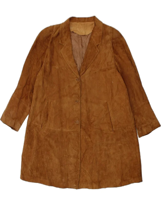 Women's Coats with Fur Trimmed ButtonsPICCINI Womens Suede Overcoat IT 46 Large Brown