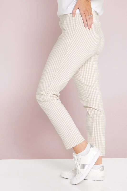 Women's Jodhpurs with Notched CollarMoira Pants - Beige Gingham