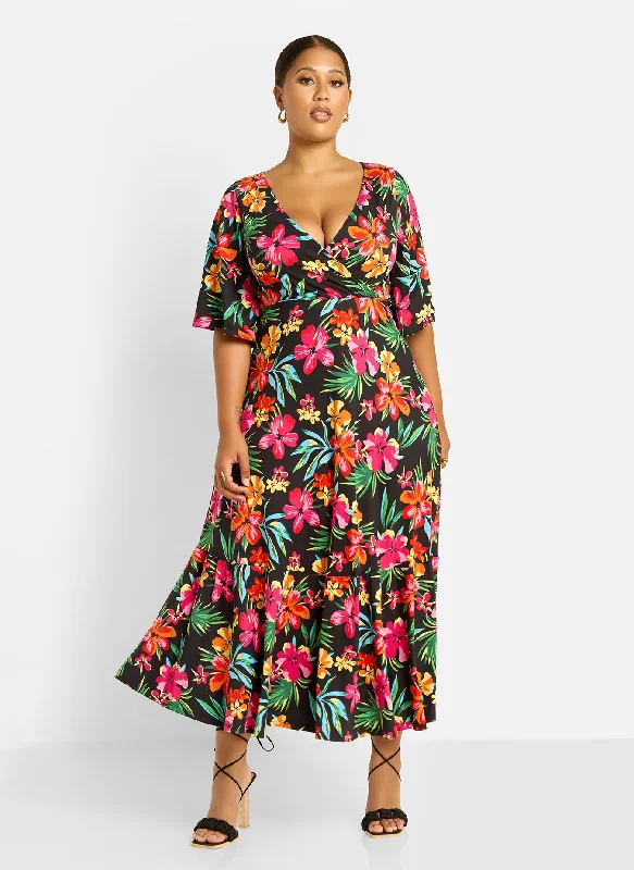 Women's Asymmetrical DressesFelina Floral Print Skater Maxi Dress