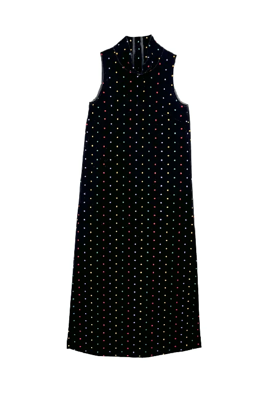 Women's Sweetheart Collar DressesMaxi Mod Dress - Embroidered Dot Black Velvet