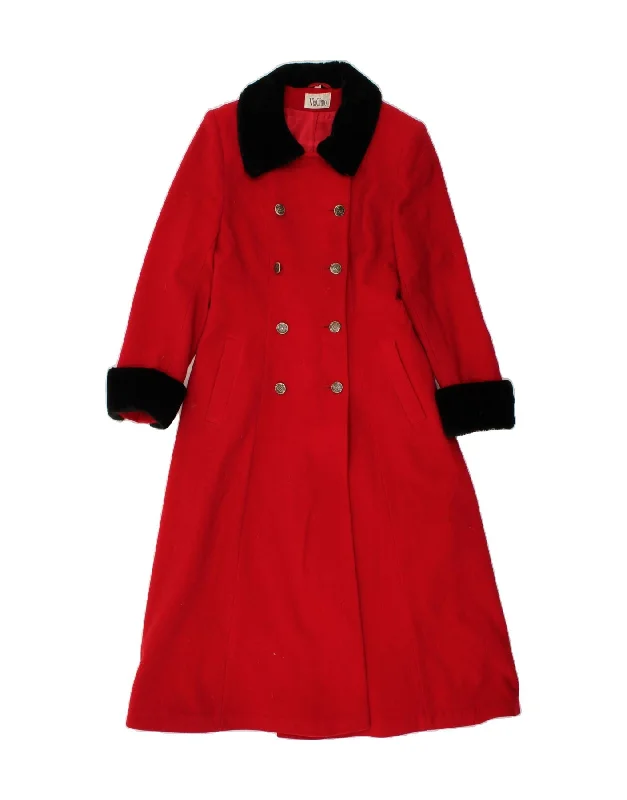 Women's Coats with Fur Trimmed PocketsVINTAGE Womens Overcoat UK 12 Medium Red