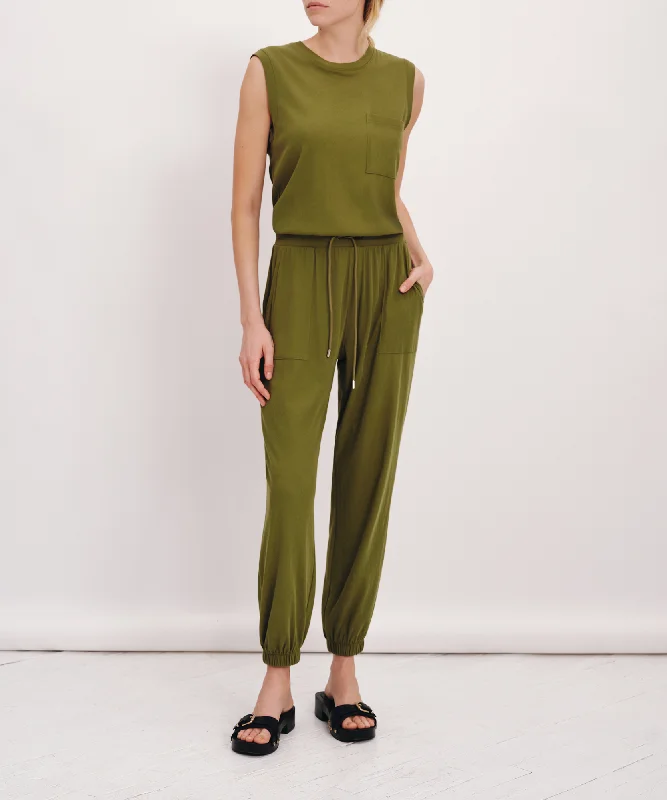 Women's Jumpsuits with Peter Pan CollarHigh Torsion Sleeveless Jumpsuit - Juniper