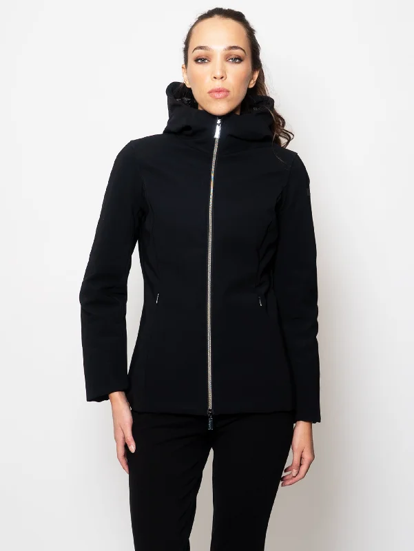 Women's Coats with PocketsGiacca Corta con Cappuccio Nero