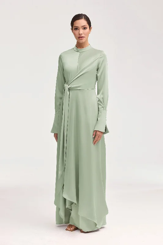 Women's Empire Waist DressesSerena Satin Side Tie Maxi Dress - Pistachio