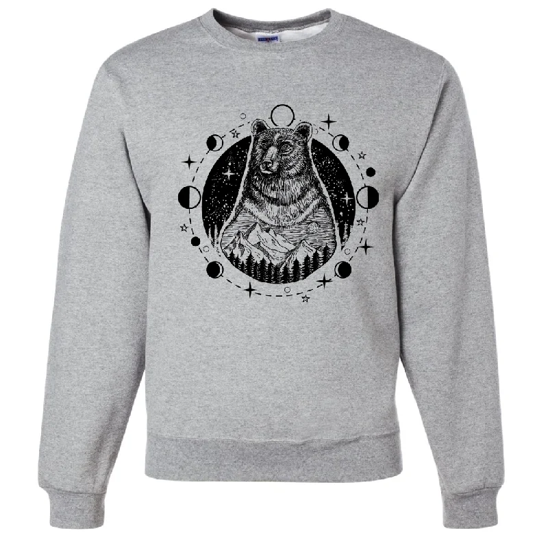 Women's Hooded Sweatshirts with Flared WaistPsychic Moon Forest Grizzly Crewneck Sweatshirt