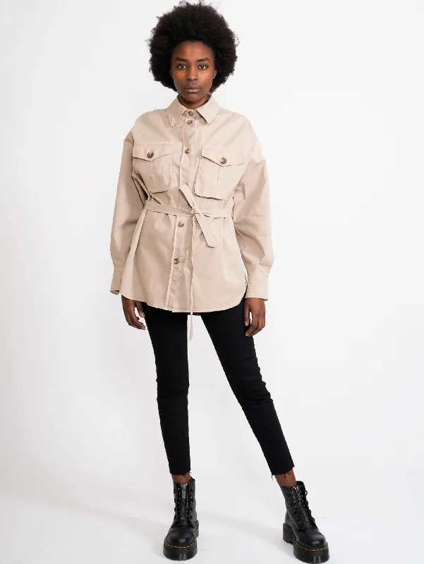 Women's Hooded CoatsOvershirt con Cintura Beige