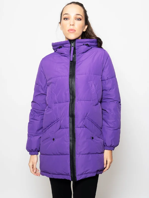 Women's Coats with Fur Trimmed ZipperGiacca Imbottita Media Lunghezza Viola