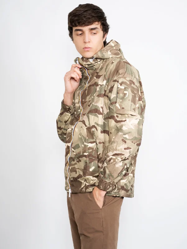 Women's Coats with Fur Trimmed PocketsGiacca Camouflage con Cappuccio Verde