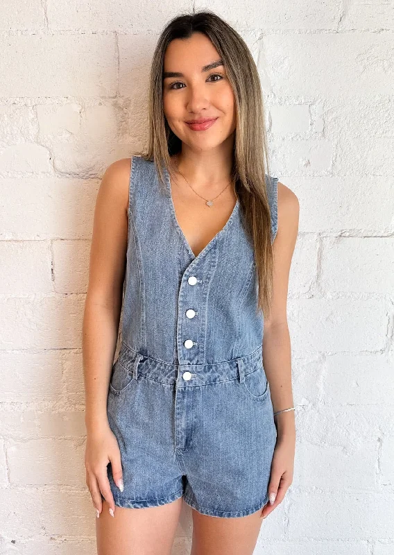 Women's Jumpsuits with Keyhole CollarCountry Denim Romper