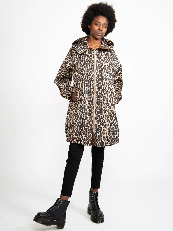 Women's Button-Up CoatsParka con Cappuccio Animalier Marrone