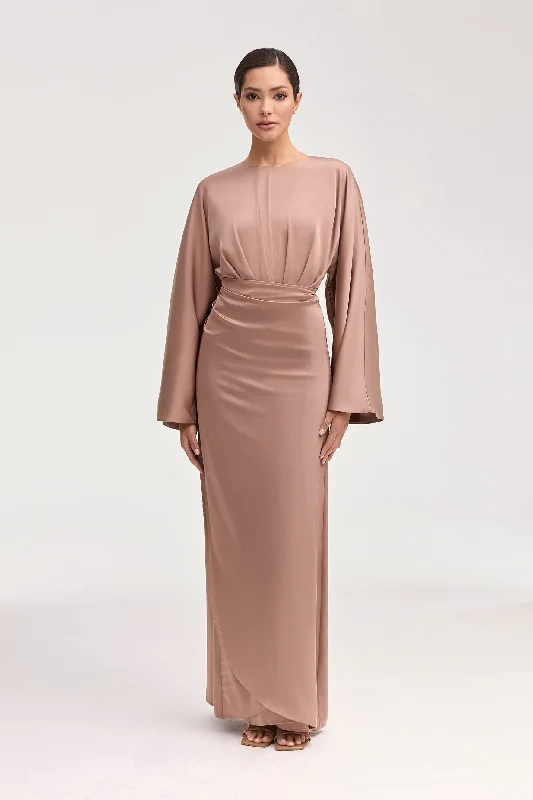 Women's Narrow-Neck DressesCedra Satin Wrap Maxi Dress - Caffe