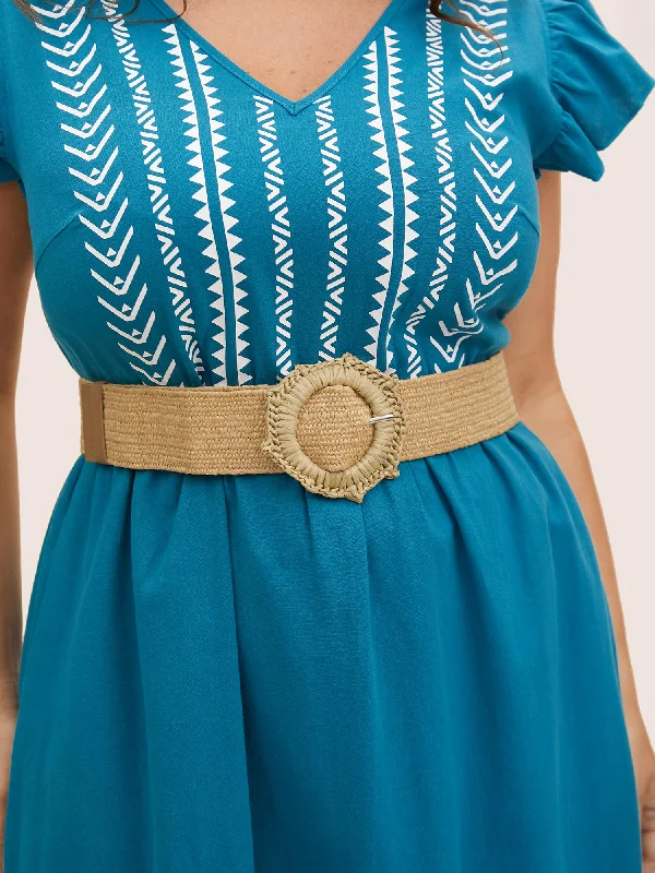 Women's One-Piece JumpsuitsBoho Style Round Buckle Handmade Straw Belt