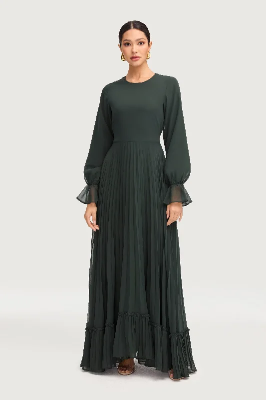 Women's Keyhole-Neck DressesHajer Pleated Chiffon Maxi Dress - Emerald