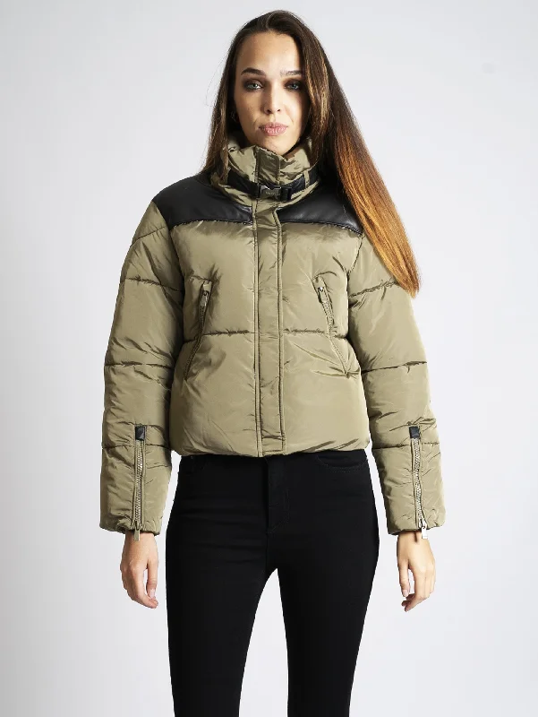 Women's Zip-Up CoatsPiumino con Dettagli in Eco Pelle Verde