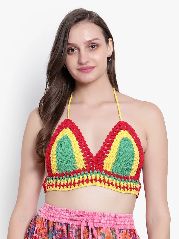 eco-friendly organic cotton lingerie setsVelvi Figure Multi-color Crochet Bra