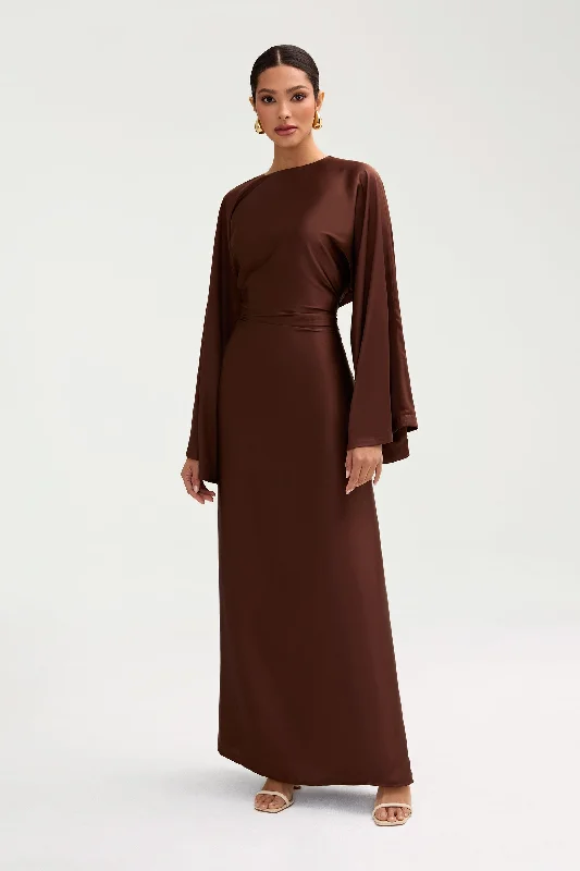 Women's Shawl Collar DressesBatool Satin Maxi Dress - Chocolate