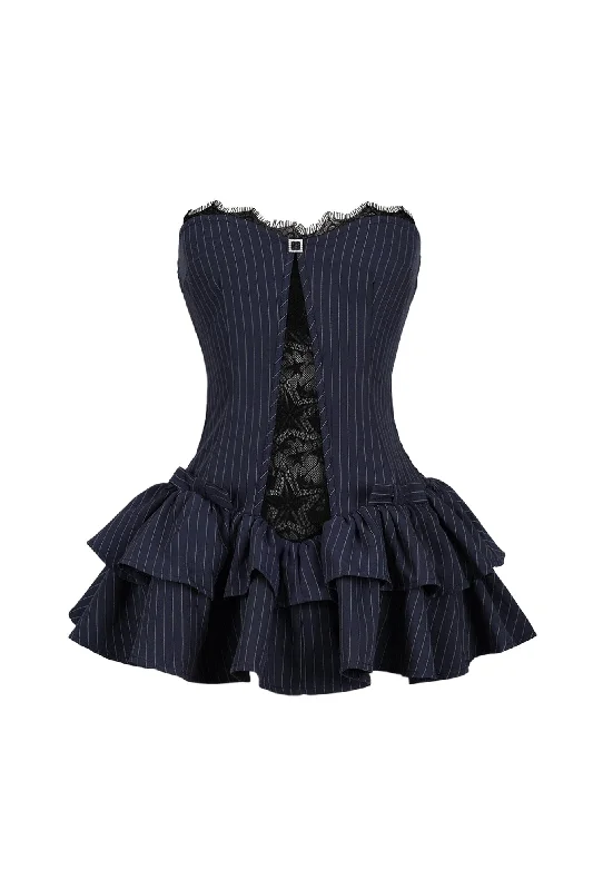 Women's Lapel Collar DressesCecily Pin Stripe Tube Lace Mini Dress