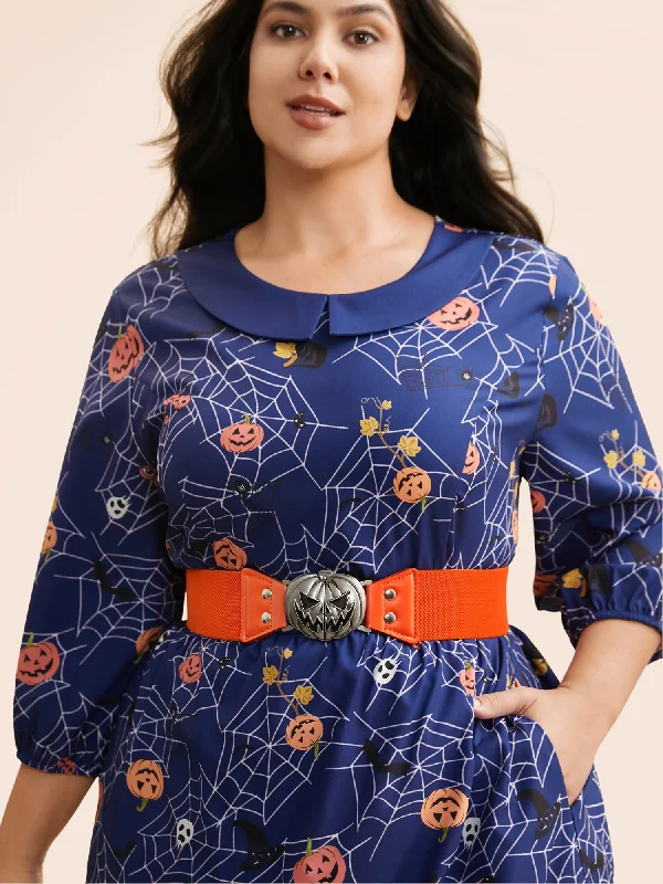 Women's Jumpsuits with Collarless DesignWide Jack-O-Lantern Buckle Belt