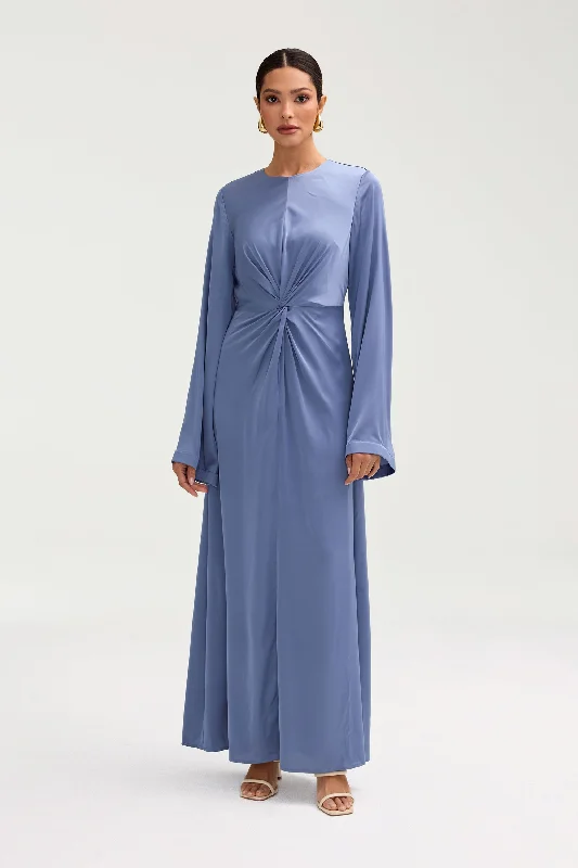 Women's Peter Pan Collar DressesDuha Satin Twist Front Maxi Dress - Dusty Blue