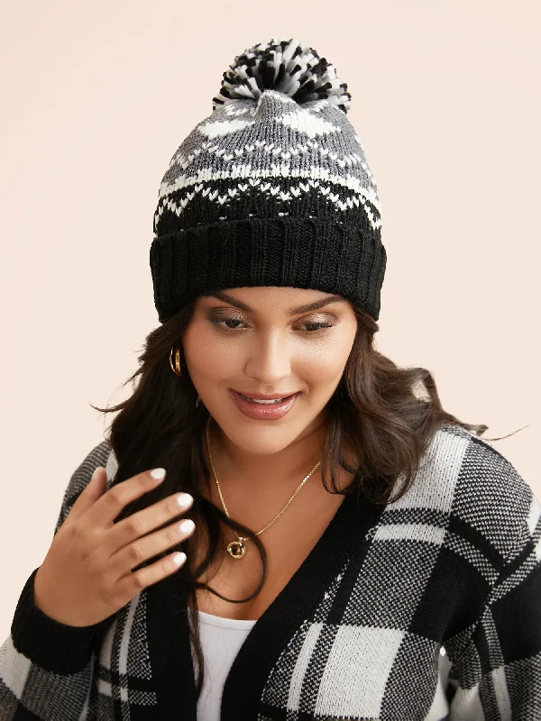 Women's Jumpsuits with Mid WaistGeometric Jacquard Fluffy Ball Hat