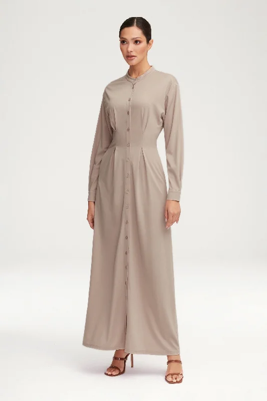 Women's Collarless DressesIvy Jersey Button Down Maxi Dress - Stone