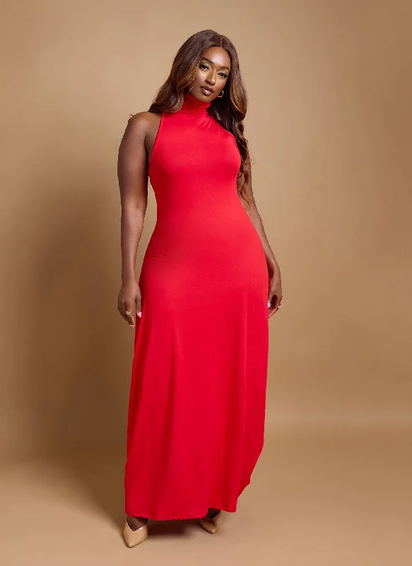 Women's Keyhole-Neck DressesKimmy Turtleneck Bodycon Maxi Dress - Red