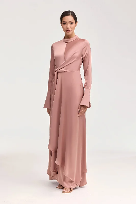 Women's Fit and Flare DressesSerena Satin Side Tie Maxi Dress - Dusty Mauve