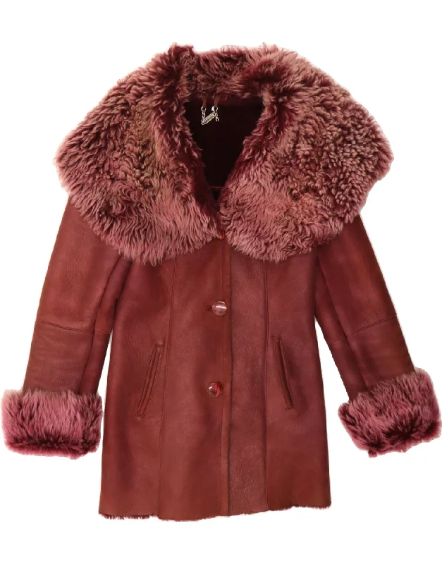 Women's Fur CoatsREISLER Womens Shearling Coat UK 10 Small Maroon