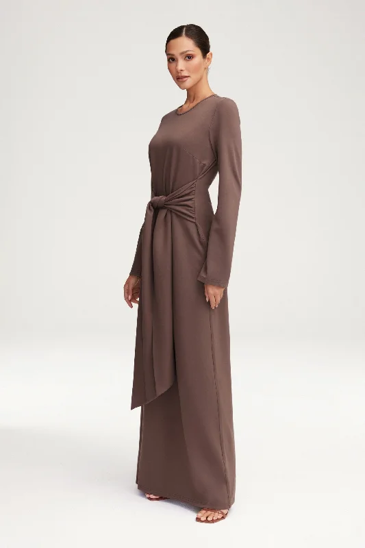  Women's A-Line DressesJersey Tie Front Maxi Dress - Dark Taupe