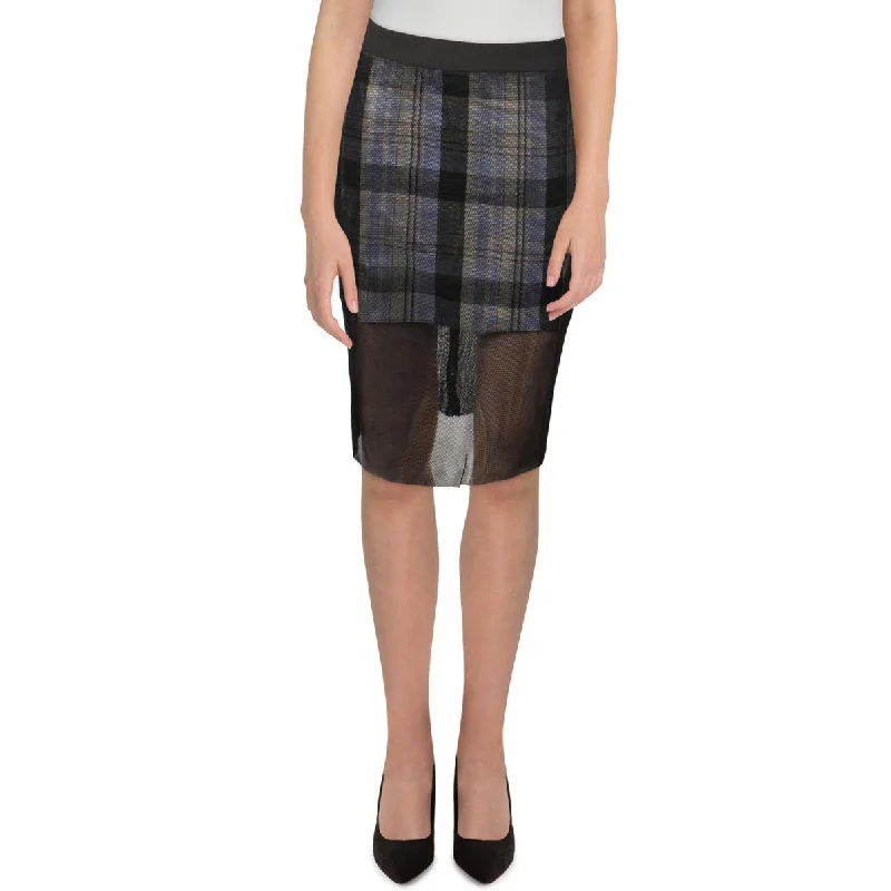 Women's Wrap SkirtsWomens Mesh Plaid Pencil Skirt