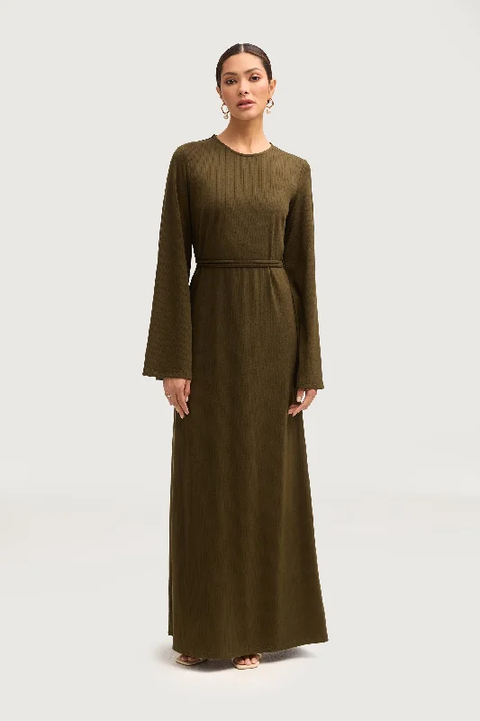 Women's Mandarin-Neck DressesAva Ribbed Maxi Dress - Olive