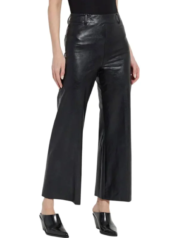 Women's Jodhpurs with Square NeckVegan Leather Wide Leg Pants In Black