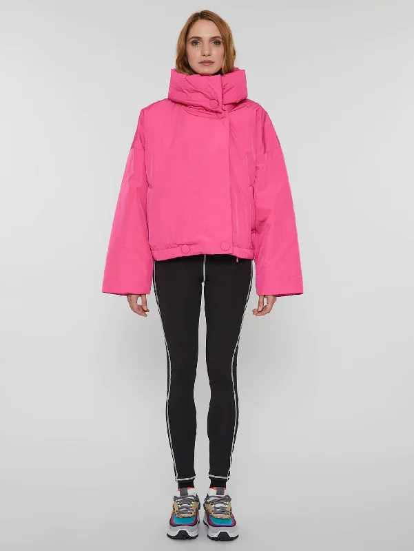 Women's Zip-Up CoatsGiacca Corta Imbottita con Collo Ampio Fucsia