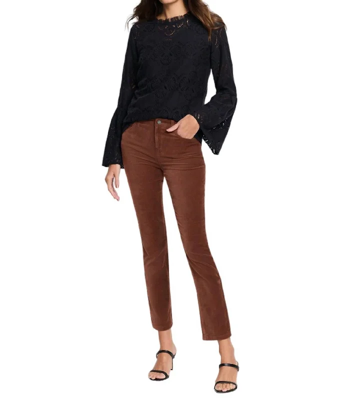 Women's Jodhpurs with Low CollarVelvet Straight Ankle Pant In Chai