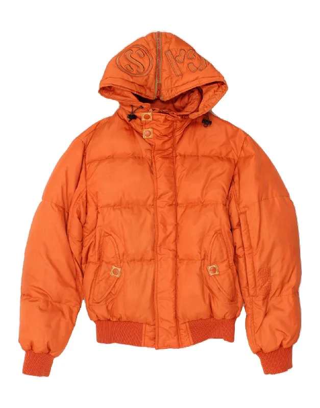 Women's Coats with Fur Trimmed SleevesGAS Womens Graphic Hooded Padded Jacket UK 14 Medium Orange