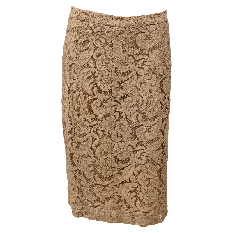 Women's Sweetheart Hem SkirtsBurberry Lace Midi Pencil Skirt in Brown Polyester