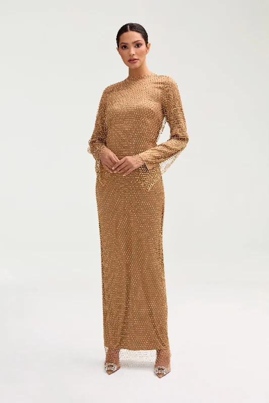 Women's Shift DressesNaila Satin Crystal Maxi Dress - Champagne