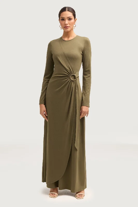 Women's Round-Neck DressesReema Wrap Maxi Dress - Olive