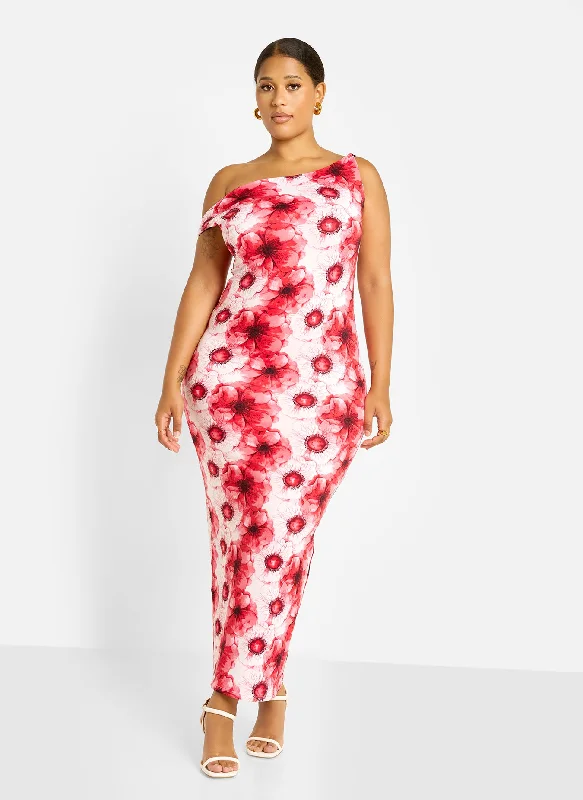 Women's Gathered DressesStephanie Knotted Sleeve Bodycon Maxi Dress - Floral