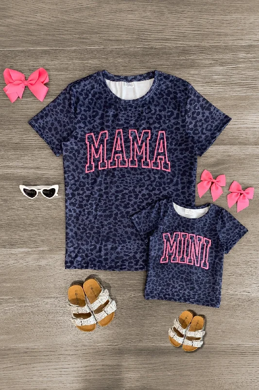 Women's Wide-Neck DressesMom & Me - "Mama & Mini" Navy Leopard Top