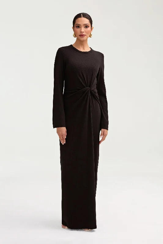 Women's Keyhole-Neck DressesAissia Ribbed Twist Front Maxi Dress - Black