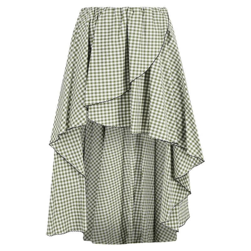 Women's Fashionable SkirtsCaroline Constas Adelle Gingham Midi Asymmetric Skirt in Green Cotton