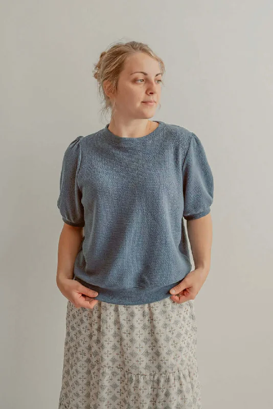 Women's Edgy SkirtsBianca Puff Sleeve Top in Stormy Blue - FINAL SALE