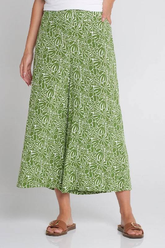 Women's Wide-Leg PantsLeaves of Love Print Pants - Avocado