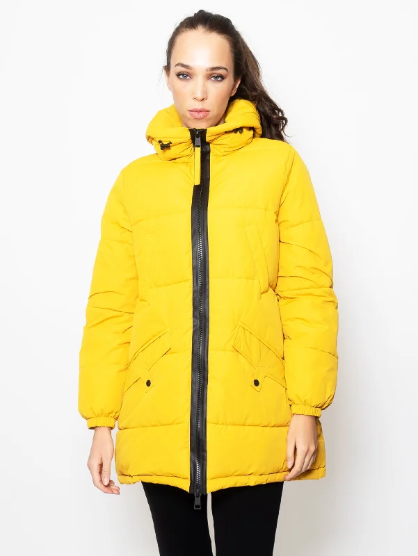 Women's Coats with Fur Trimmed BeltGiacca Imbottita Media Lunghezza Giallo