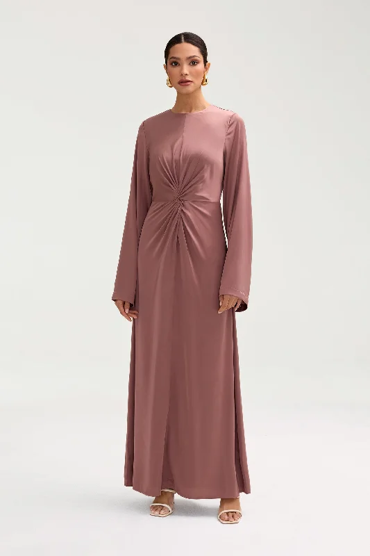 Women's Sweetheart Collar DressesDuha Satin Twist Front Maxi Dress - Dusky Mauve