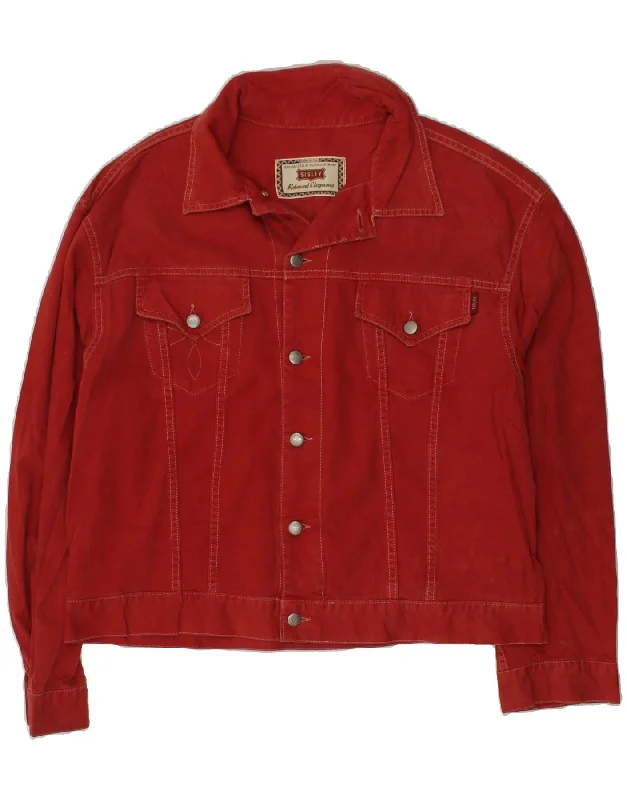 Women's Anorak CoatsSISLEY Womens Denim Jacket UK 18 XL Red Cotton