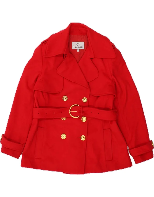 Women's Coats with SleevesGAI MATTIOLO Womens Pea Coat IT 50 XL Red Virgin Wool