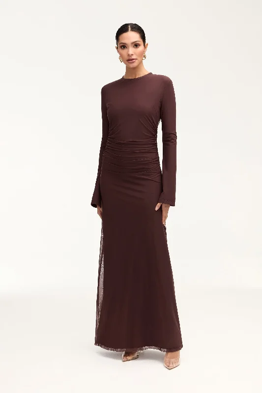 Women's Boat Collar DressesArianna Rouched Maxi Dress - Espresso